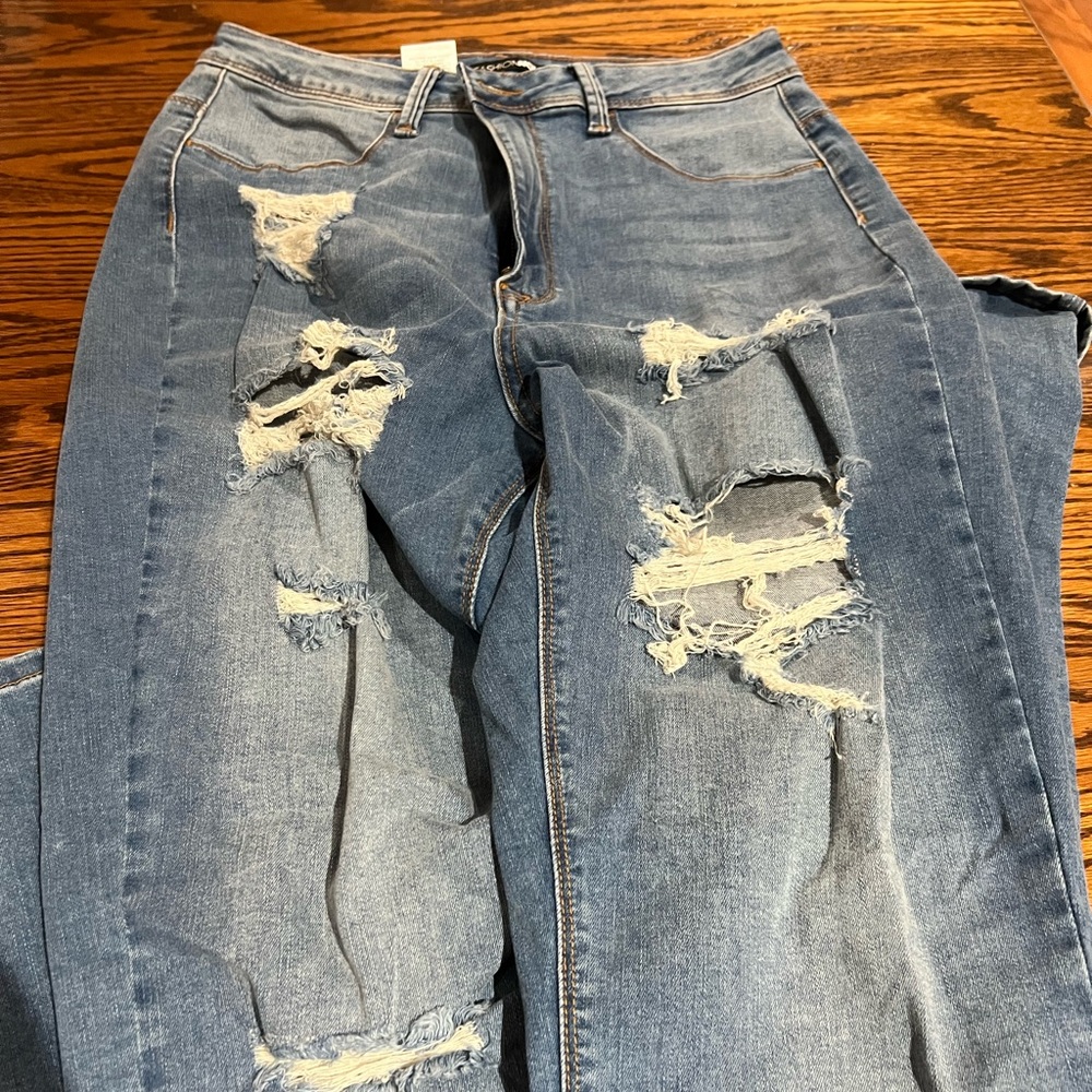 Ripped blue jeans